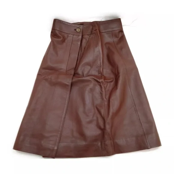 New CHANEL Brown Lambskin and Silk Wrap Skirt - Picture 2 of 11